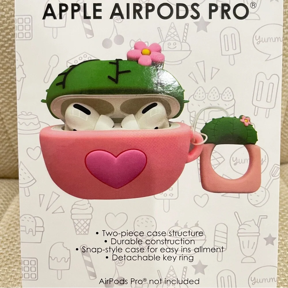 NEW Cactus Teacup Silicone Case Cover for Apple AirPods Pro Pink Green with Ring